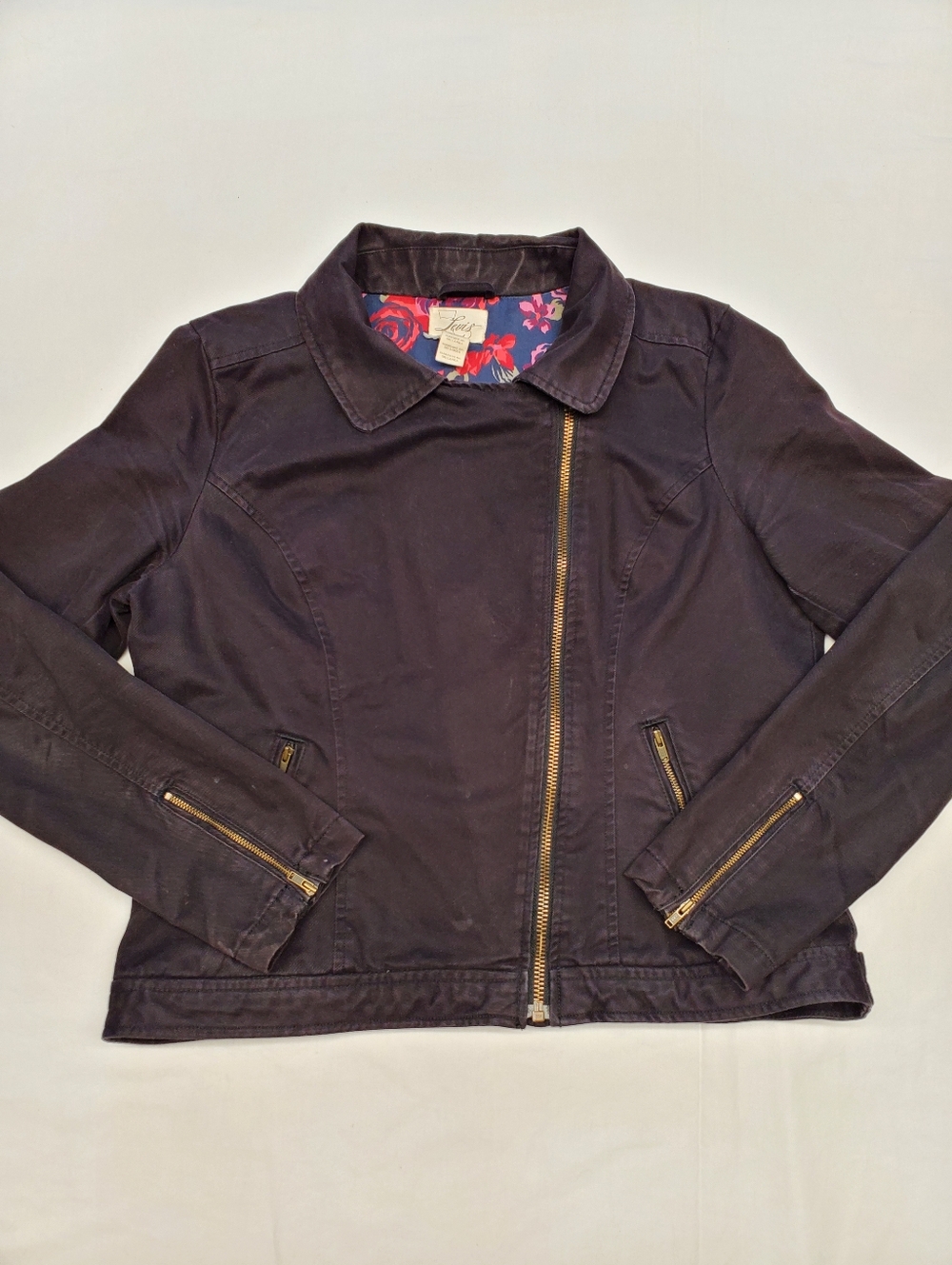 Levi’s Dark Brown Moto Jacket | Floral Lined Zip Jacket | Women’s Large | Casual